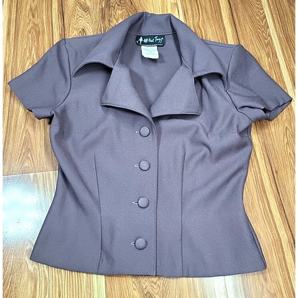 All That Jazz Vtg 80's Blazer Career Blouse Shirt Size 3/4 Buttons Mauve Purple‎